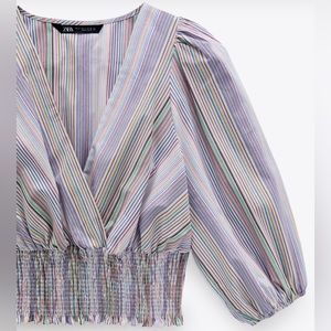 ZARA Balloon Sleeve Striped Shirt Size Small